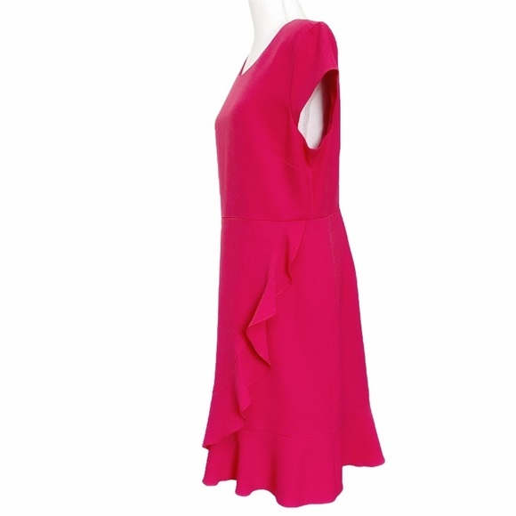 KARL LAGERFELD PINK RUFFLE SHORT SLEEVE SHEATH DRESS - Picture 2 of 7